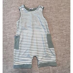 Abby & Evie Baby Romper 24M Green White Stripe Sleeveless Pockets